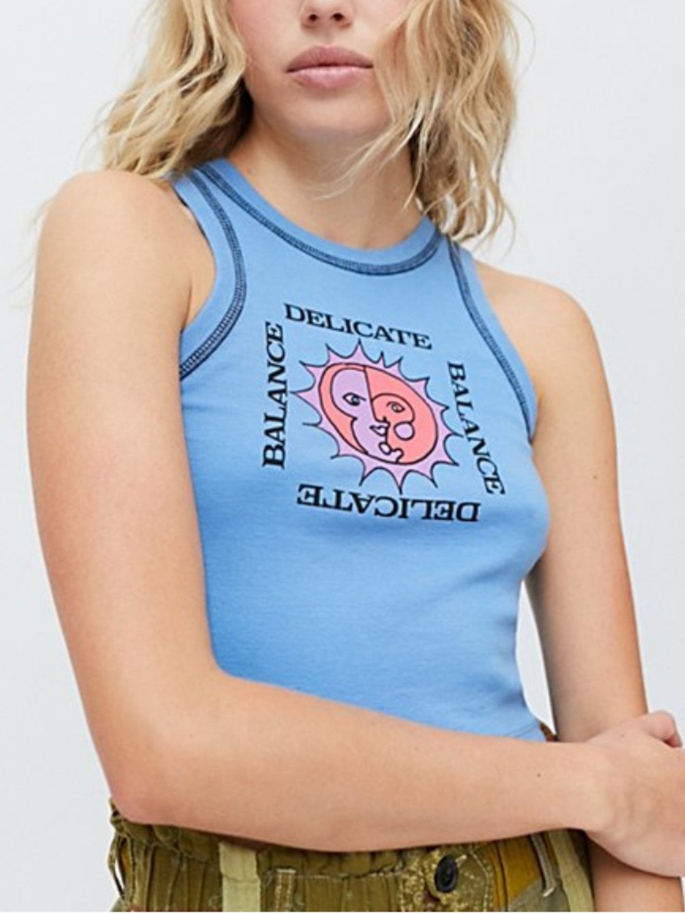 Urban Outfitters delicate balance blue tank top cropped size L